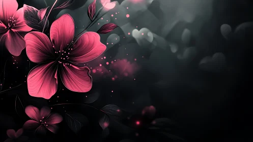 Neon Petals Burst: Digital Flowers Bloom Against Shadow.