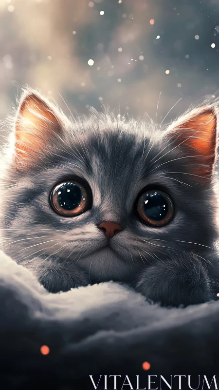 Kitten Face with Glowing Eyes Surrounded by Bokeh Lights