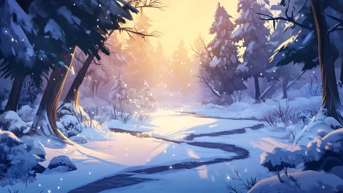 Winter Forest Stream at Twilight