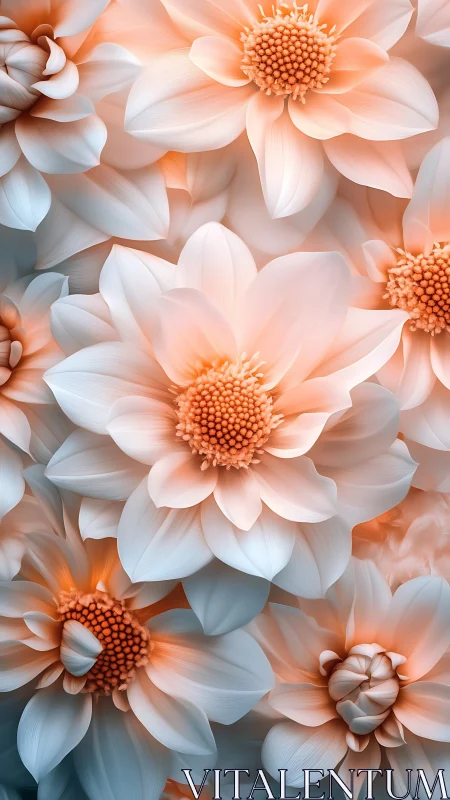 Peach and white flower blossoms in soft focus arrangement