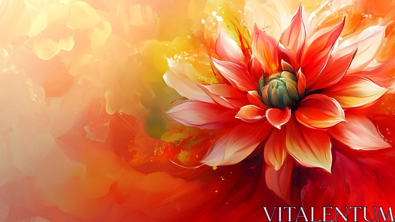 Luminous Dahlia in Gradient Warmth. Digital Floral Rendering.