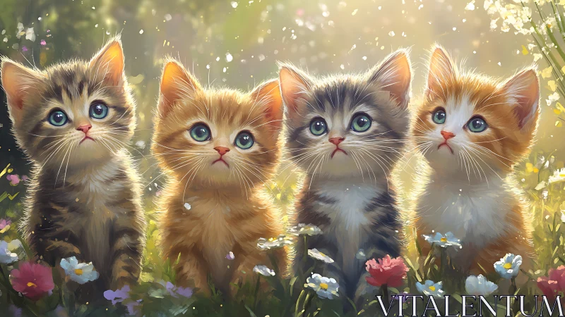 Four Enchanted Kittens in a Magical Garden Glow