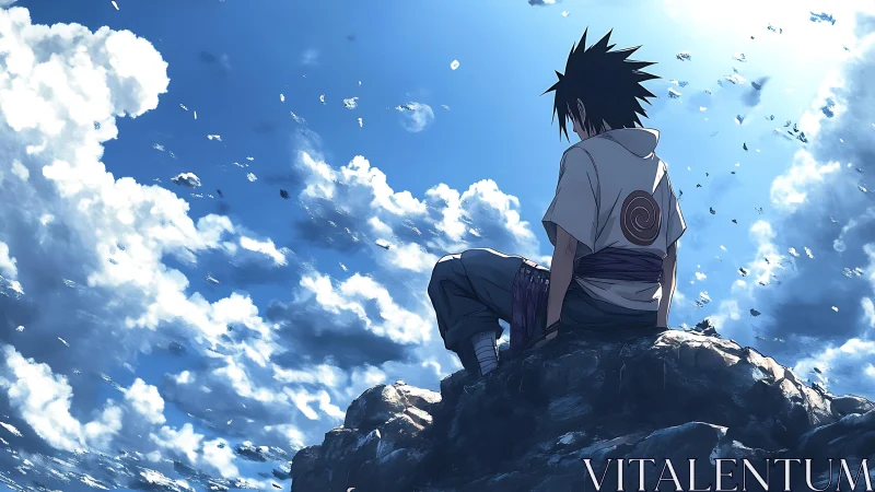 Sky-perched wanderer bathing in storm-bright solitude.