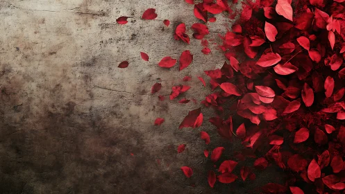 Crimson leaf tide collides with weathered stone silence.