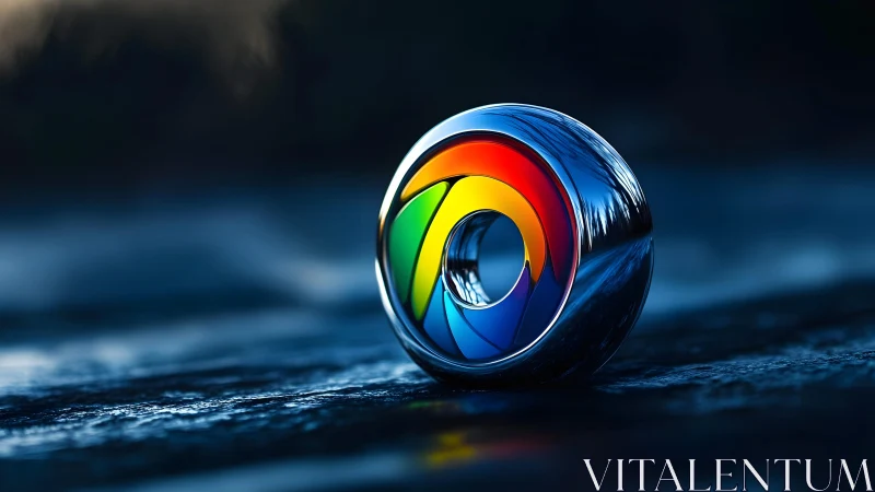 Chrome-inspired metallic sphere with rainbow colors in digital art.