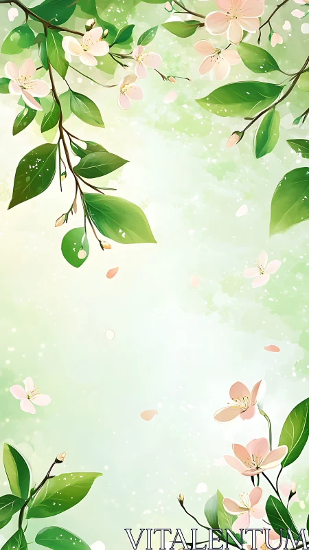 Spring's Whispered Dance: Delicate Blossoms Adrift in Green.