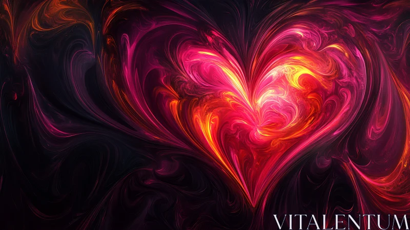 Luminescent Heart Form with Dynamic Fractal Swirls