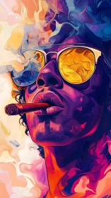 Expressive neon portrait with swirling smoke gradients rendering.