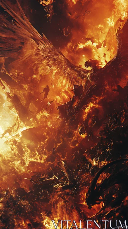 Winged fiery creature occupies vertical infernal environment