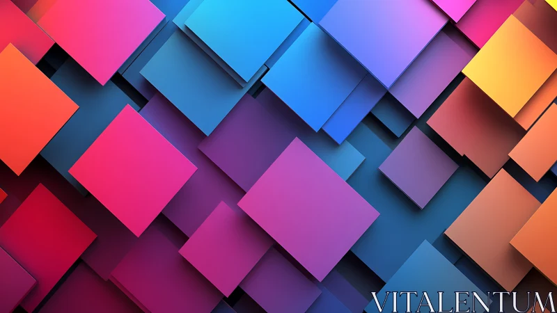 Layered gradient squares in dynamic 3D geometric composition.