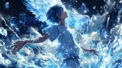 Skybound water prodigy unleashes shimmering tidal wings.