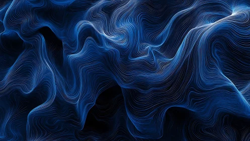 Layered blue flow-field contours form abstract topographic folds