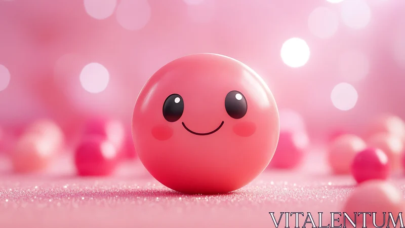 Glossy Pink Sphere Grins Against Shimmering Bokeh