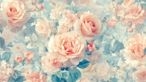 Pastel rose cluster field with soft-focus atmospheric diffusion.