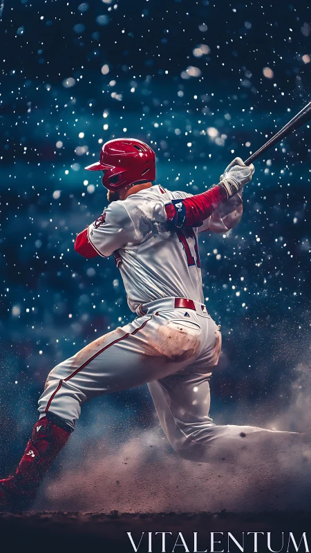 Dynamic baseball batter captured mid-swing in cinematic lighting