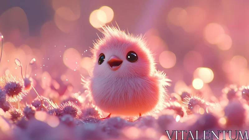 Fluffy Pink Creature in Dreamy Floral Glow