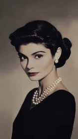 Elegant retro portrait captures stylized woman in pearls