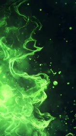 Glowing green flame swirling in a dreamy cosmic night.