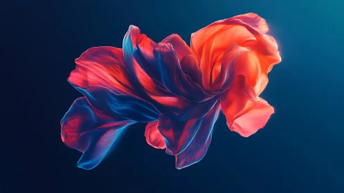 Iridescent abstract petal structure in deep teal void.