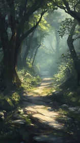 Forest Stream Illuminated by Dappled Sunlight.