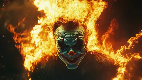 Infernal jester grins while wildfire hair devours the dark