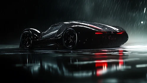 Midnight hypercar streaking through neon rain and shadow.