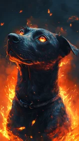 Luminous infernal dog portrait rendered in high contrast flames
