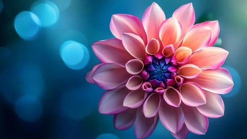 Luminous Pink Dahlia Blooms Against Teal Background.