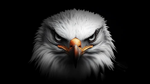 Intense Bald Eagle Portrait in Dramatic Lighting, Hyperrealistic Style.