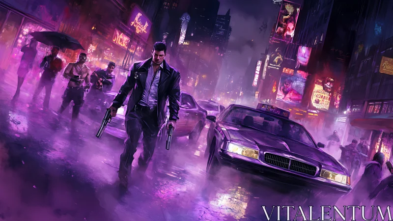 Neon drenched street welcomes a determined hero on the move