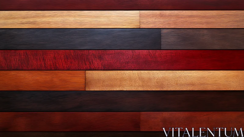 Rich horizontal wood planks form a bold striped pattern.