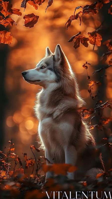 Siberian husky profile in autumn forest environment.