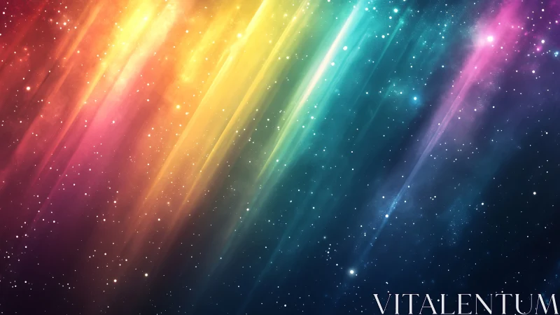 Radiant rainbow lights drifting gently across starlit space.