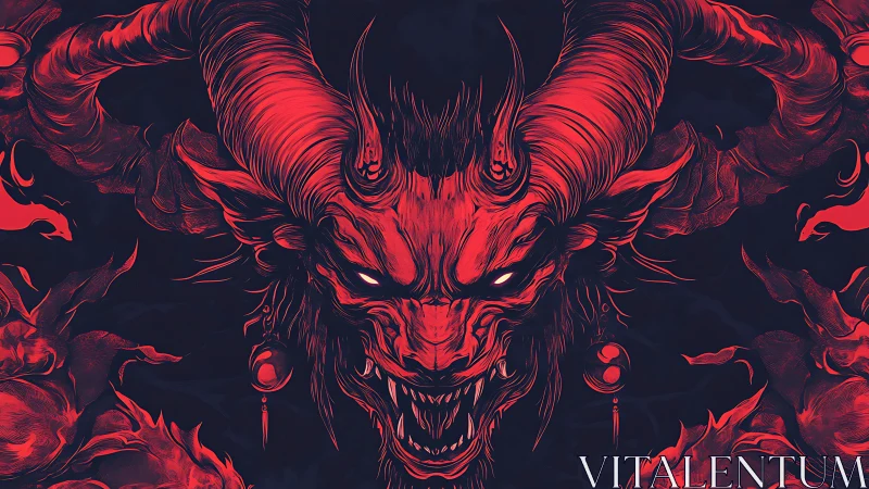 Symmetrical demonic portrait renders horned beast in neon red
