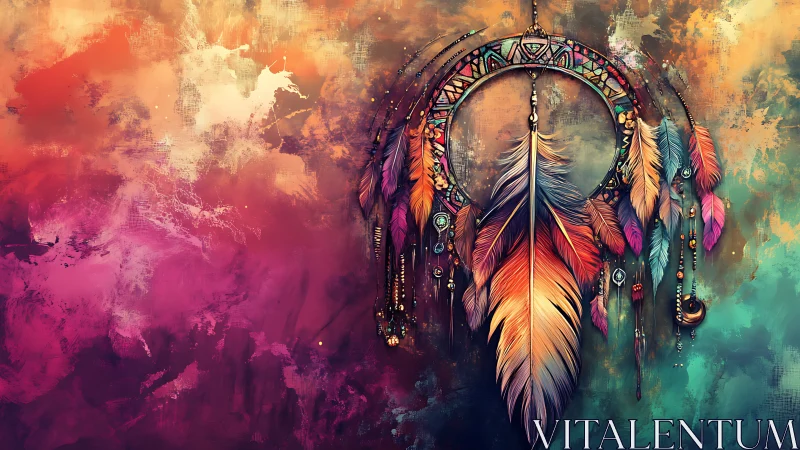 Dreamcatcher glowing in soft sunset colors of hope and calm.