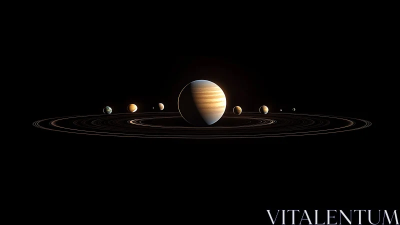 Planetary system orbits with luminous gas giant centerpiece.