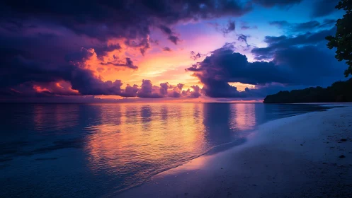 Dramatic tropical seascape captures high-saturation sunset sky