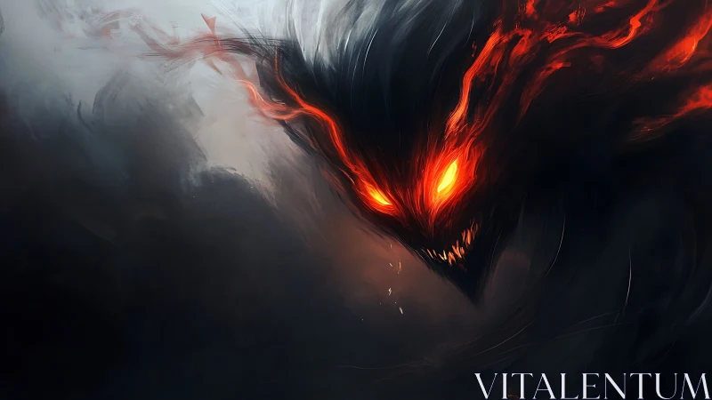 Volumetric shadow wraith with incandescent magma eyes and jaws