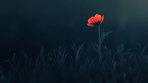 Gentle red wildflower glowing softly in the evening hush.