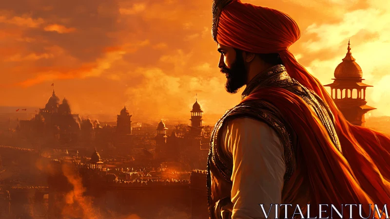 Sunset watch over a golden royal city in quiet flame.