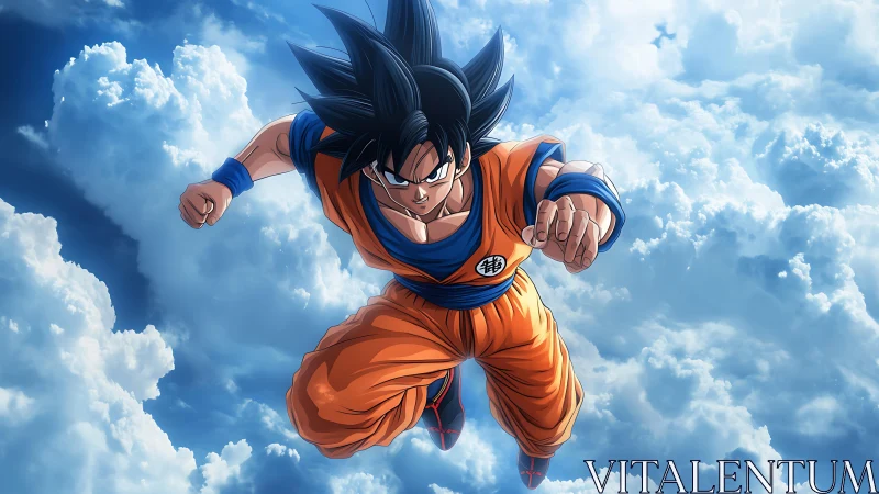 Dynamic aerial martial artist rendered with high-contrast cel shading