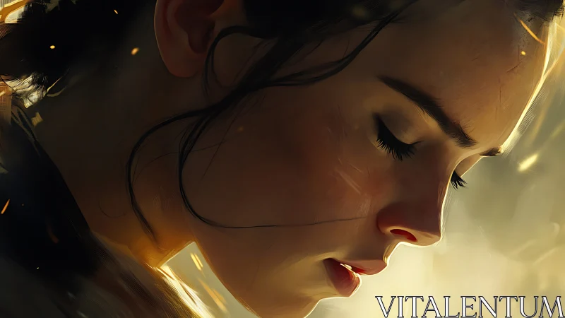 Battle-scarred dreamer bowed in emberlit quiet resolve.