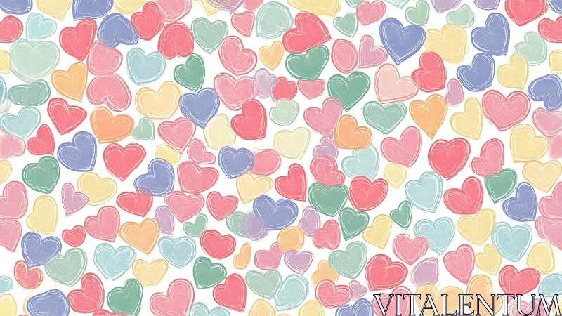 Multicolored heart shapes seamlessly patterned across white background