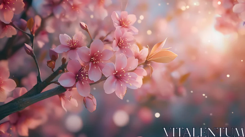 Pink Spring Blossoms in Soft Bokeh Light.