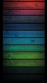 Gradient stained wooden planks create a bold abstract backdrop