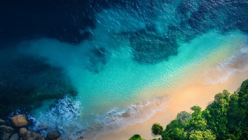 Aerial Coastal Composition with Chromatic Water Gradation