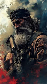 Stormworn sniper sage cradling shadows and steel.