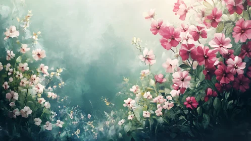Ethereal Floral Garden with Pink Cosmos Blooms.
