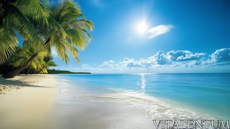 Tropical Coastal Landscape with Palm Trees and Turquoise Water Surface