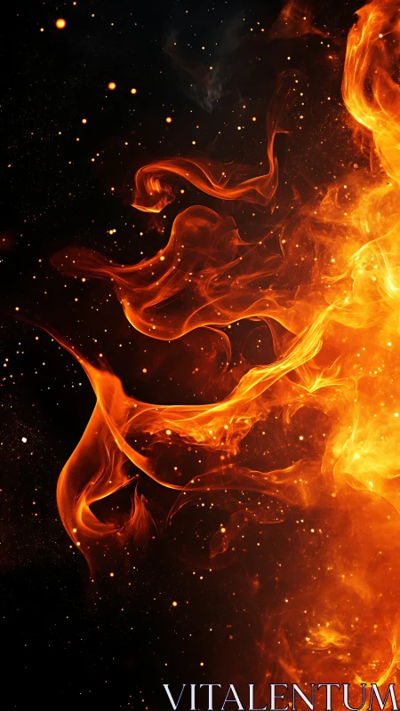 Flowing Fire Abstract Against Starlit Void.
